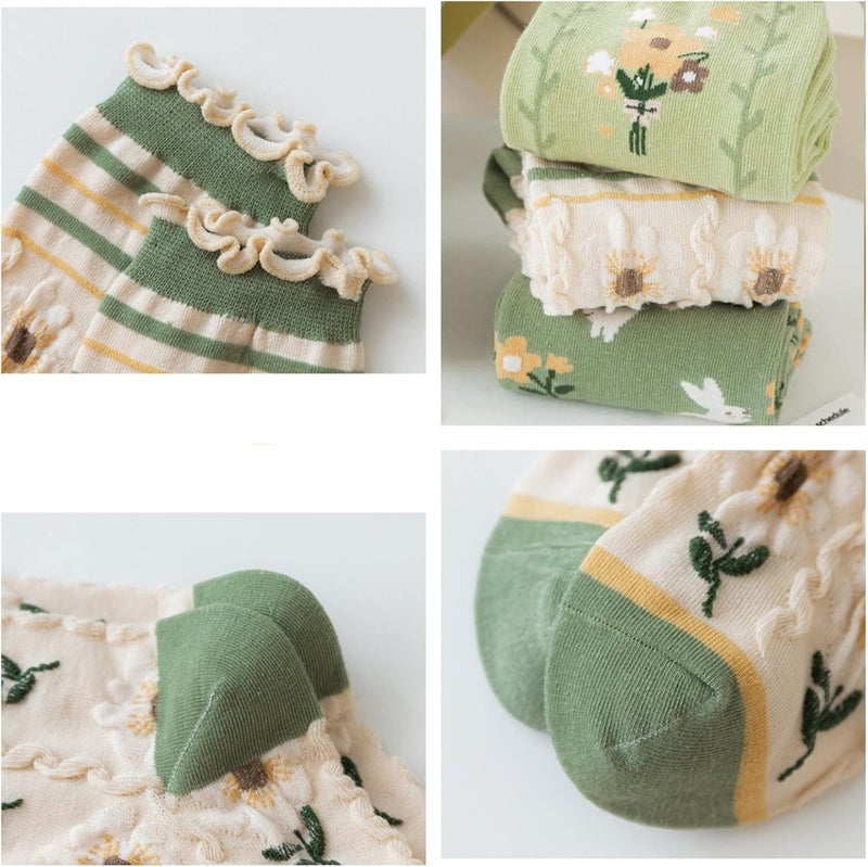 MarJunSep Cute Floral Crew Socks for Women Teen Girls Flower Cottagecore Frilly Vintage Fancy Cotton Socks - Image 4
